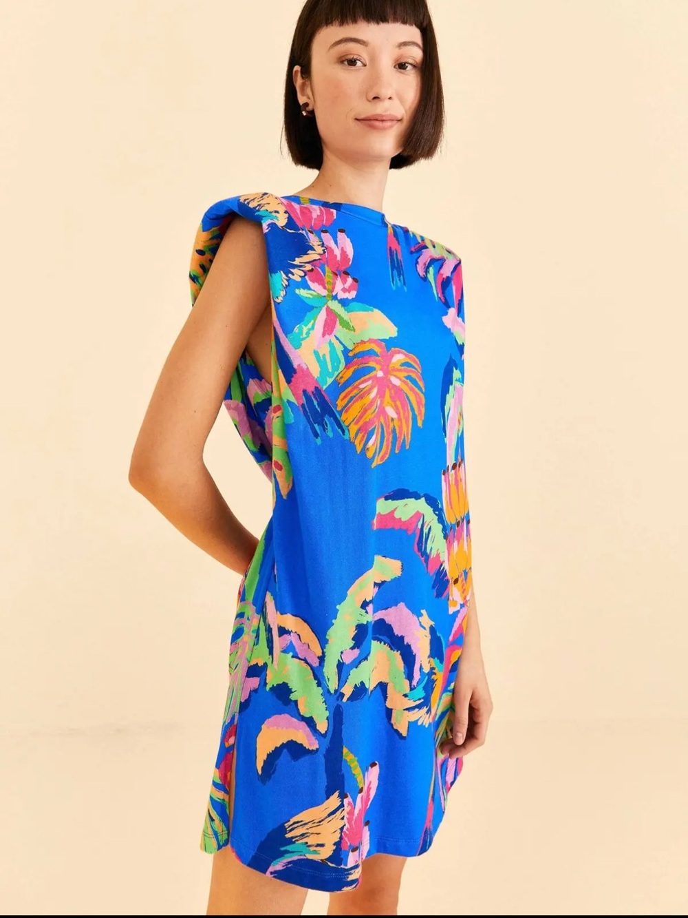 Farm Rio Blue Painted Jungle T-shirt Dress
